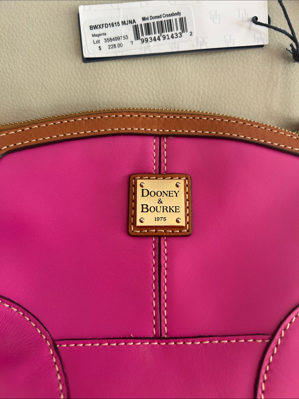 Dooney & Bourke Pink Leather Crossbody with Brown Trim - Picture 2 of 9